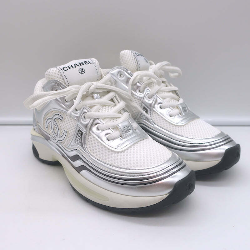 silver chanel sneakers