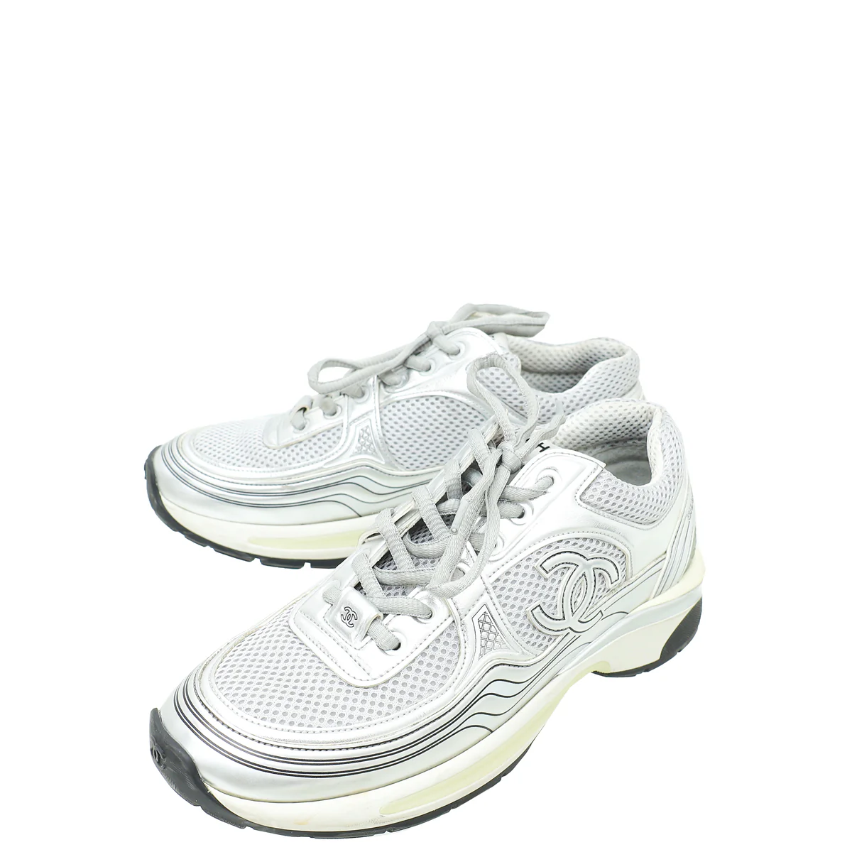 silver chanel sneakers